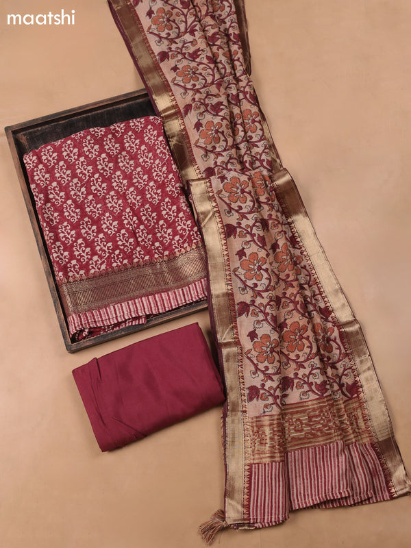 Red and Beige Art Silk Dress Material With Allover Butta Prints and Bottom & Dupatta