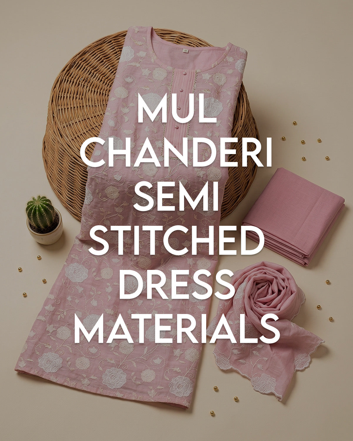 Mul Chanderi Semi Stitched Dress Materials