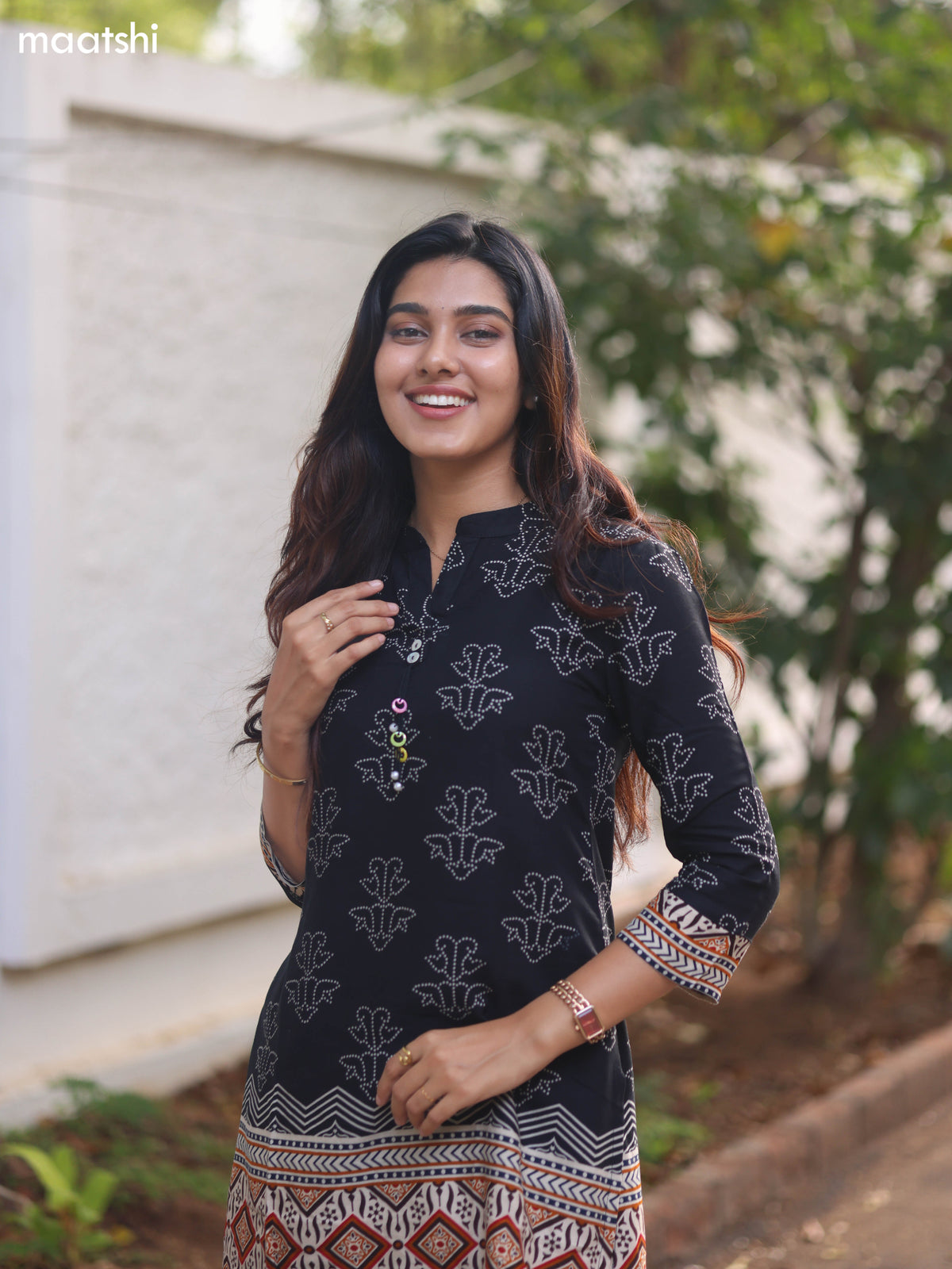 Black and Biege Cotton Printed Short Co-Ord Set