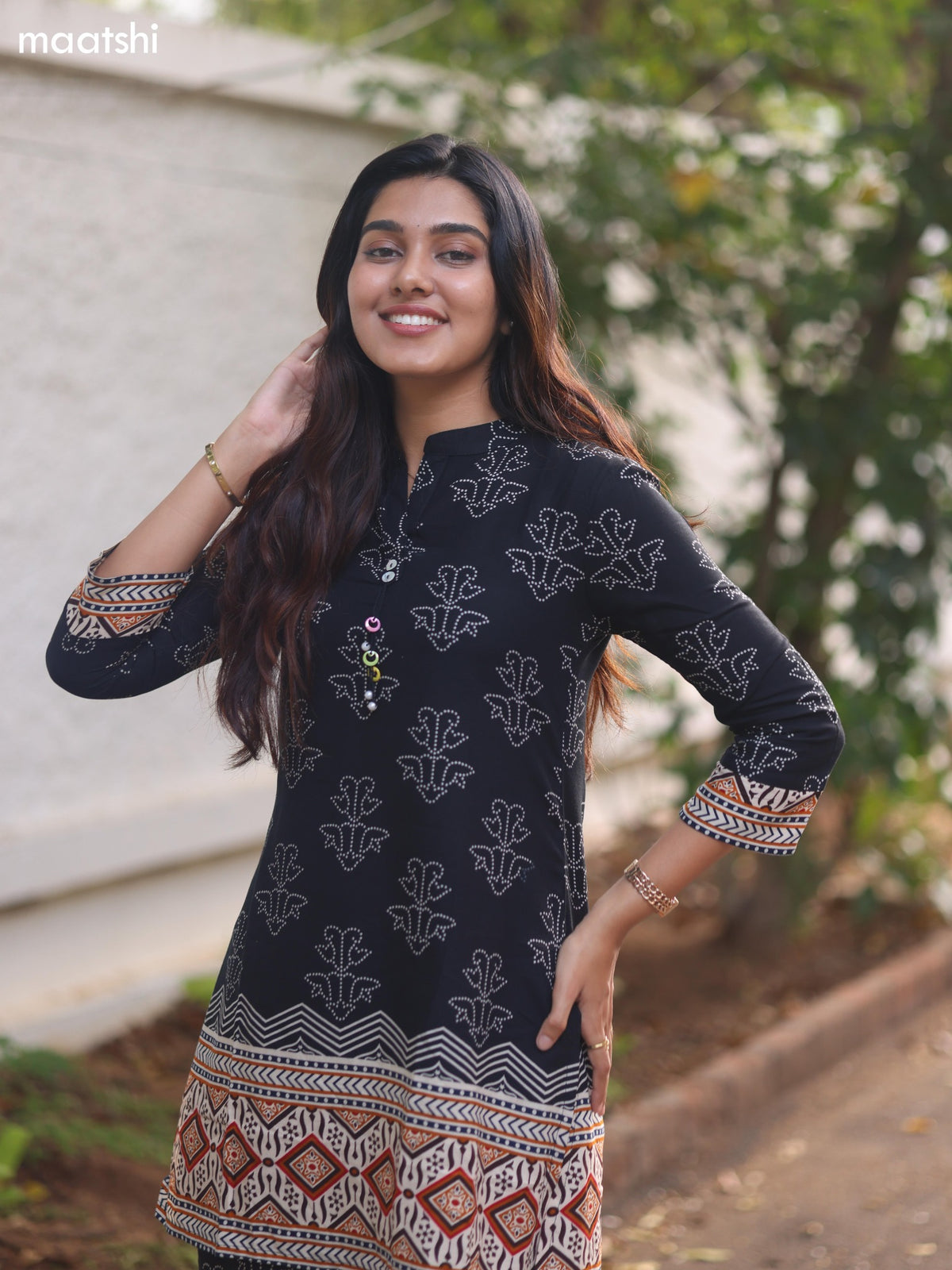Black and Biege Cotton Printed Short Co-Ord Set