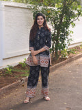 Black and Biege Cotton Printed Short Co-Ord Set