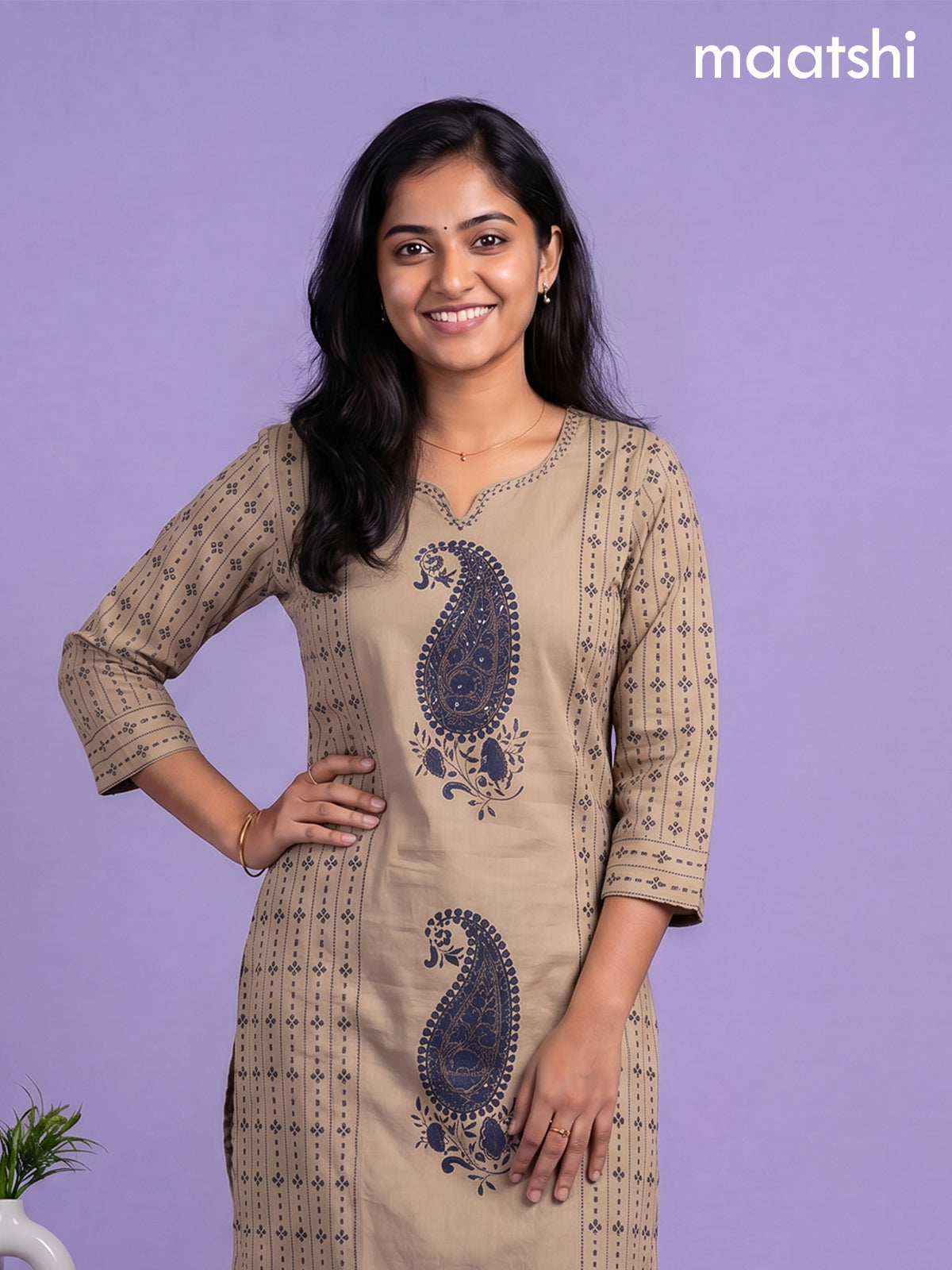 Beige and Blue Cotton Printed Embroidery Work Salwar Suits