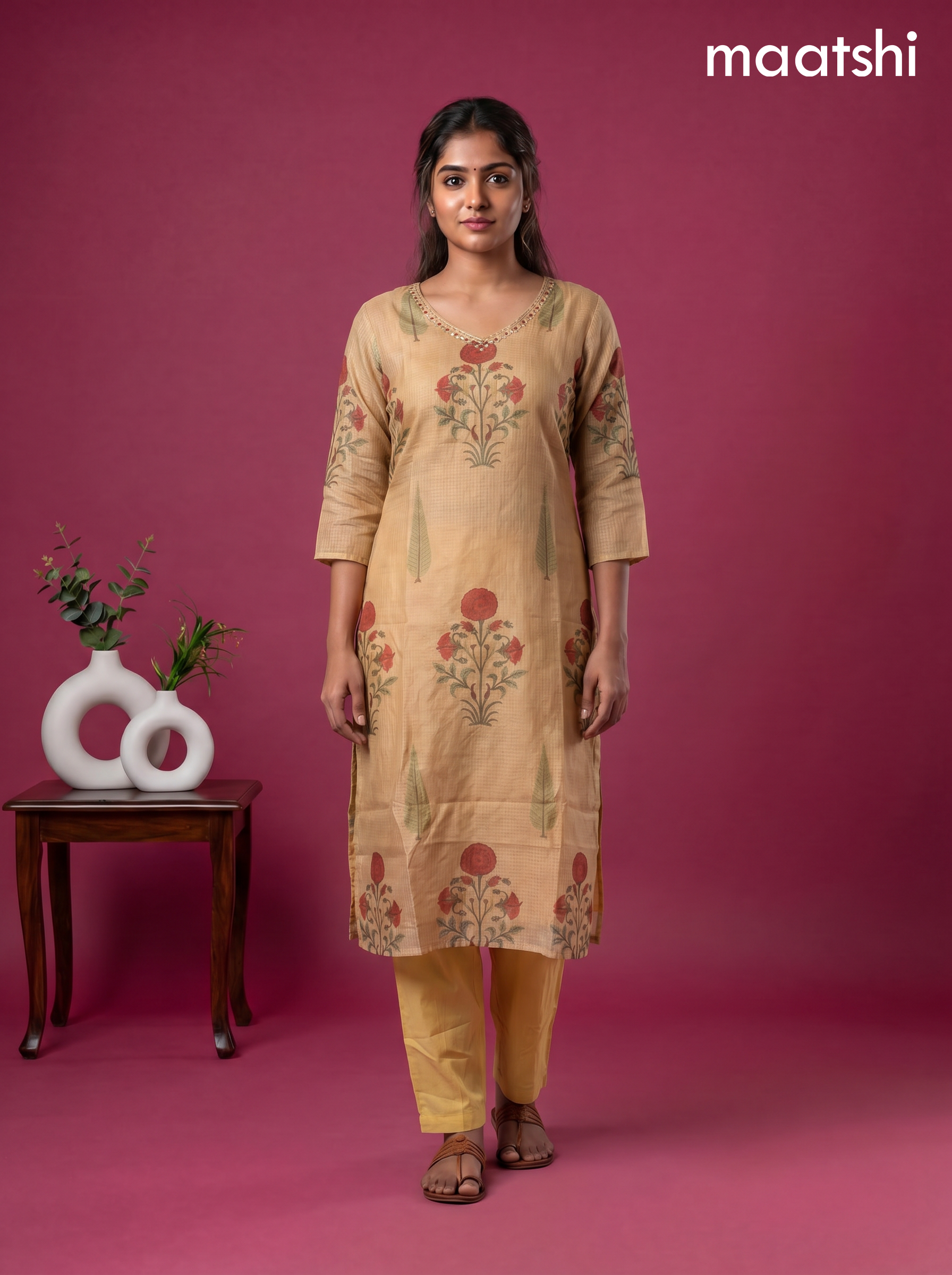 Sandal Kota Printed & Simple Embroidery Work Straight Suit