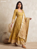 Mehendi Green Tissue Embroidery Work Anarkali Gown Kurti Set