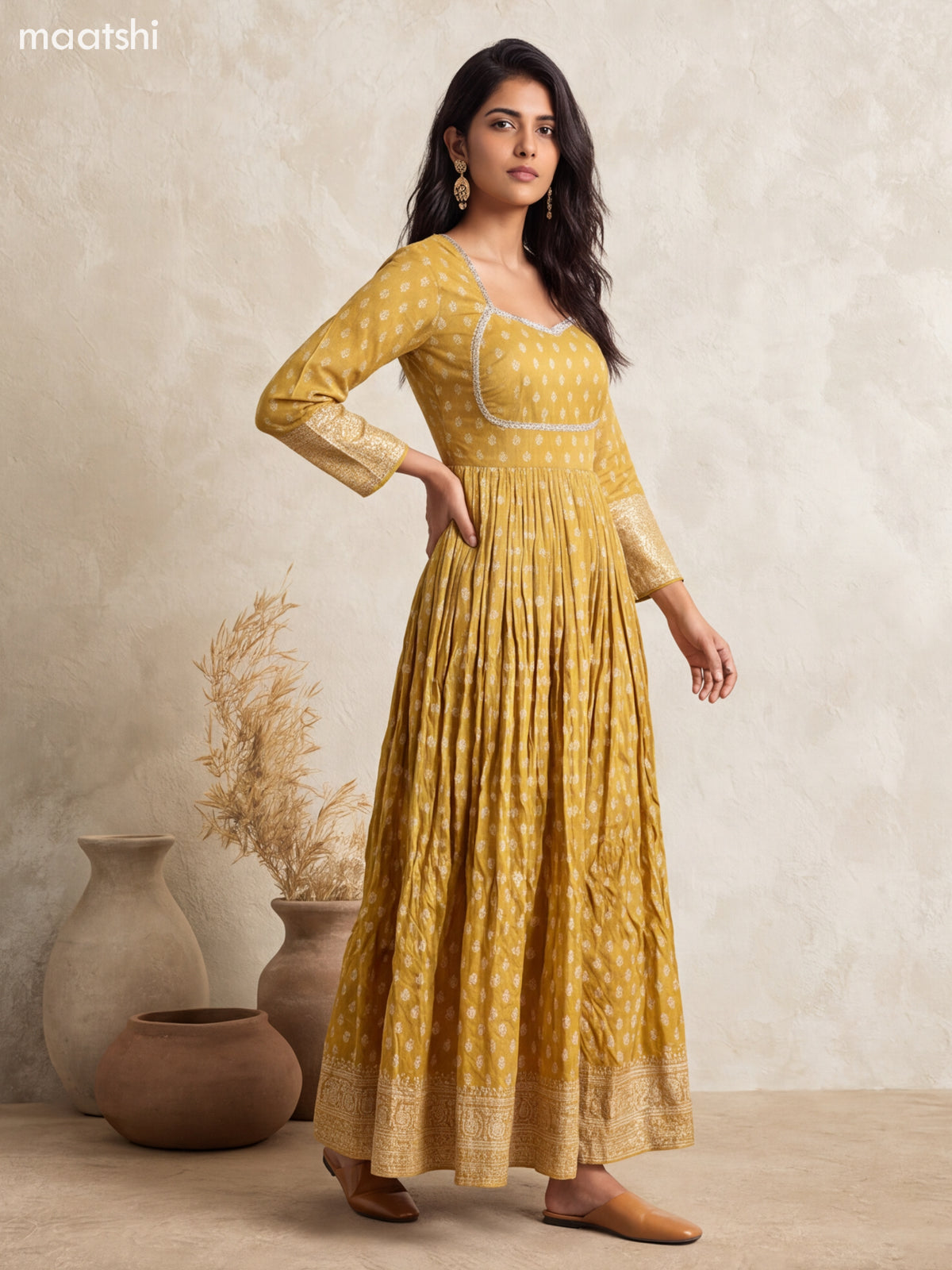 Mehendi Green Tissue Embroidery Work Anarkali Gown Kurti Set