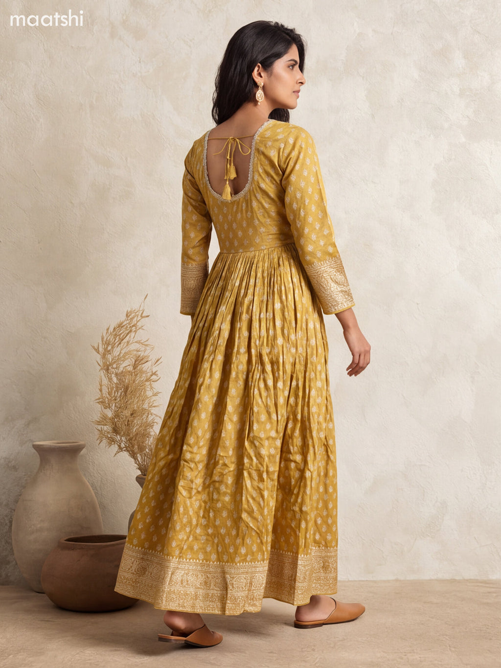 Mehendi Green Tissue Embroidery Work Anarkali Gown Kurti Set
