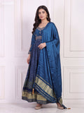 Blue Art Silk Bandhani Printed & Embroidery Work Anarkali Gown and Dupatta Set