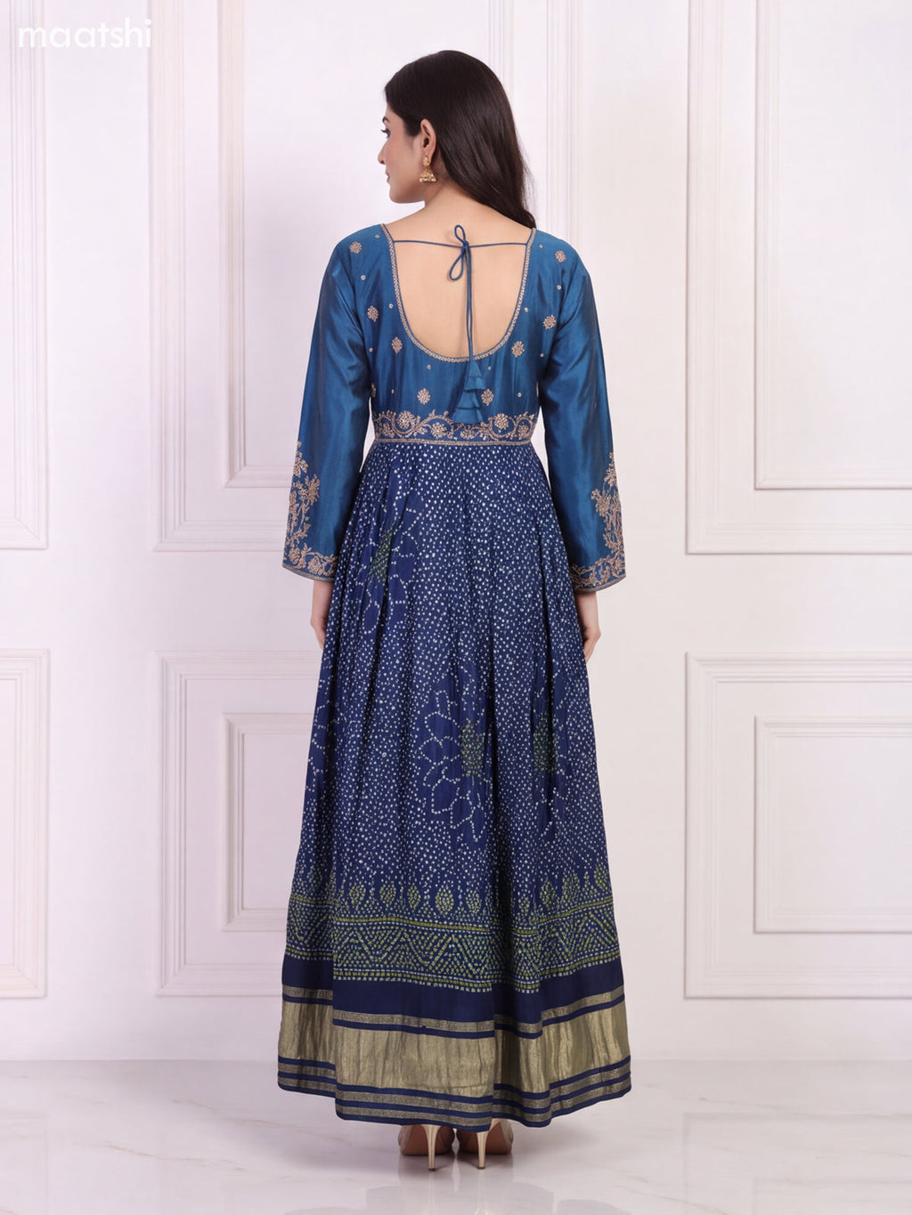 Blue Art Silk Bandhani Printed & Embroidery Work Anarkali Gown and Dupatta Set