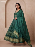 Green Art Silk Bandhani Printed & Embroidery Work Anarkali Gown and Dupatta Set