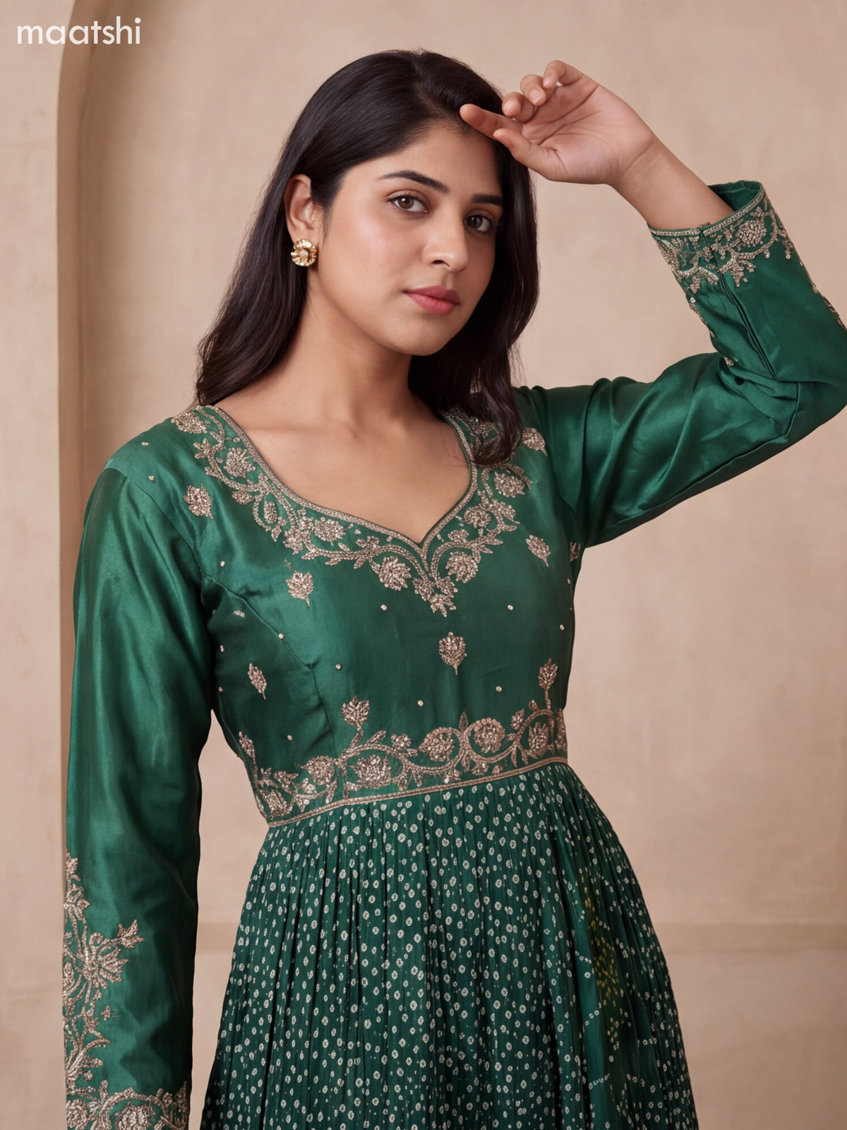 Green Art Silk Bandhani Printed & Embroidery Work Anarkali Gown and Dupatta Set