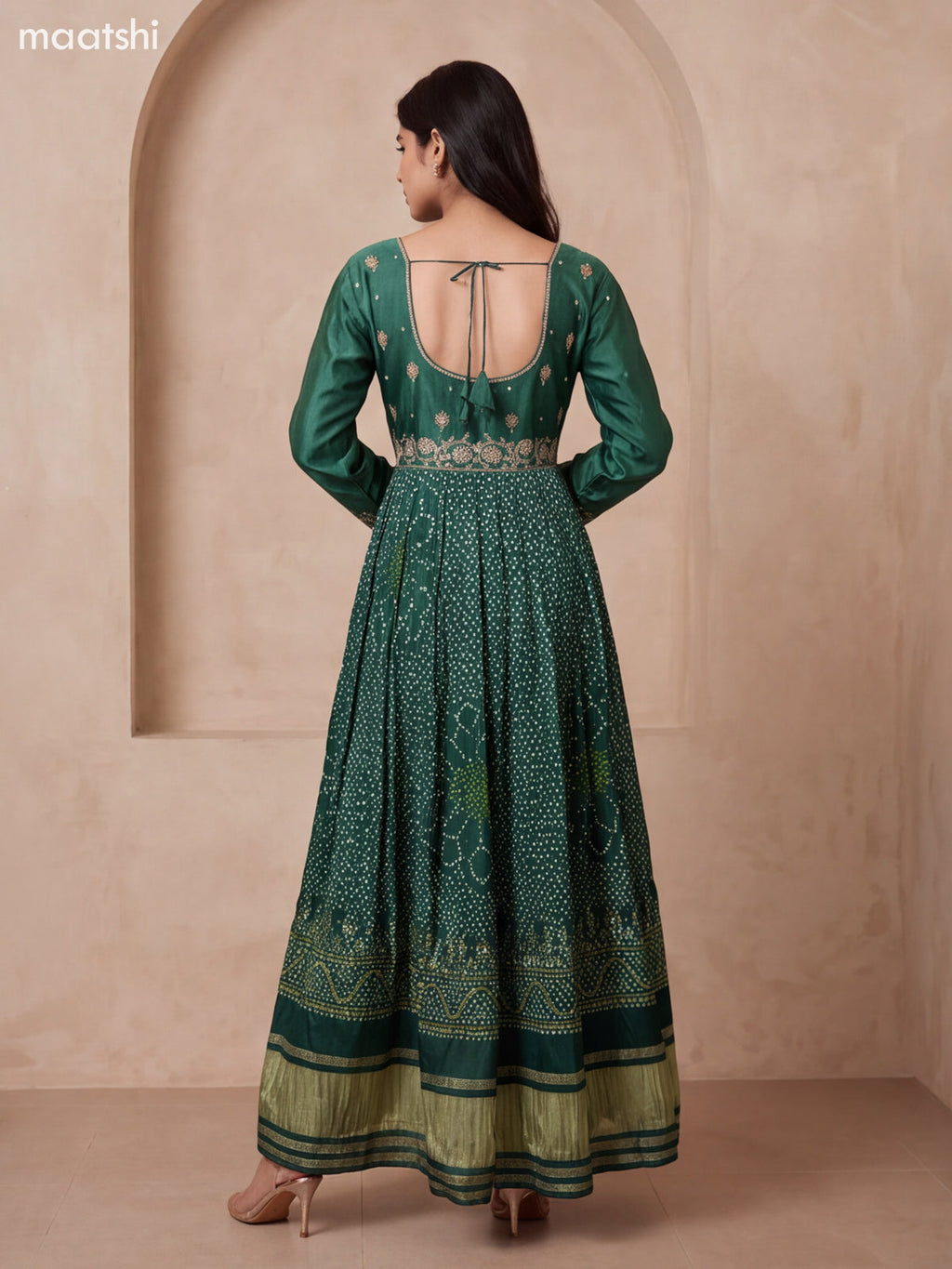 Green Art Silk Bandhani Printed & Embroidery Work Anarkali Gown and Dupatta Set