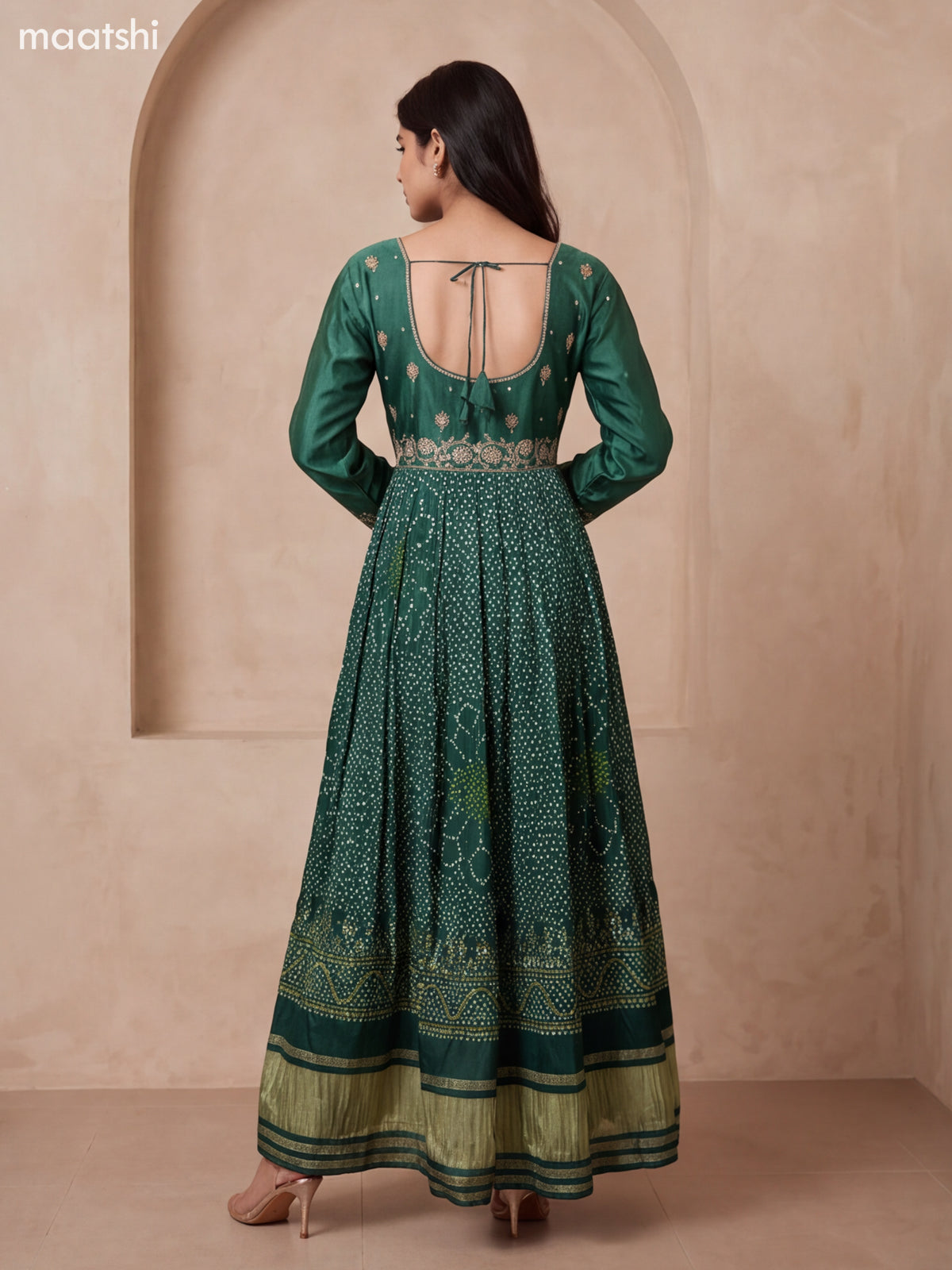 Green Art Silk Bandhani Printed & Embroidery Work Anarkali Gown and Dupatta Set