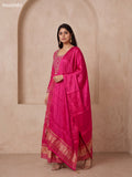 Pink Art Silk Bandhani Printed & Embroidery Work Anarkali Gown and Dupatta Set