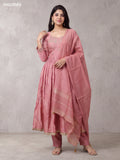 Peach Silk Embroidery Work Anarkali Suit