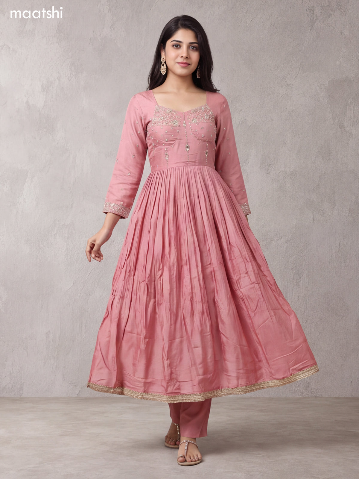 Peach Silk Embroidery Work Anarkali Suit