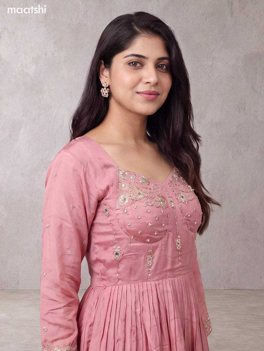 Peach Silk Embroidery Work Anarkali Suit