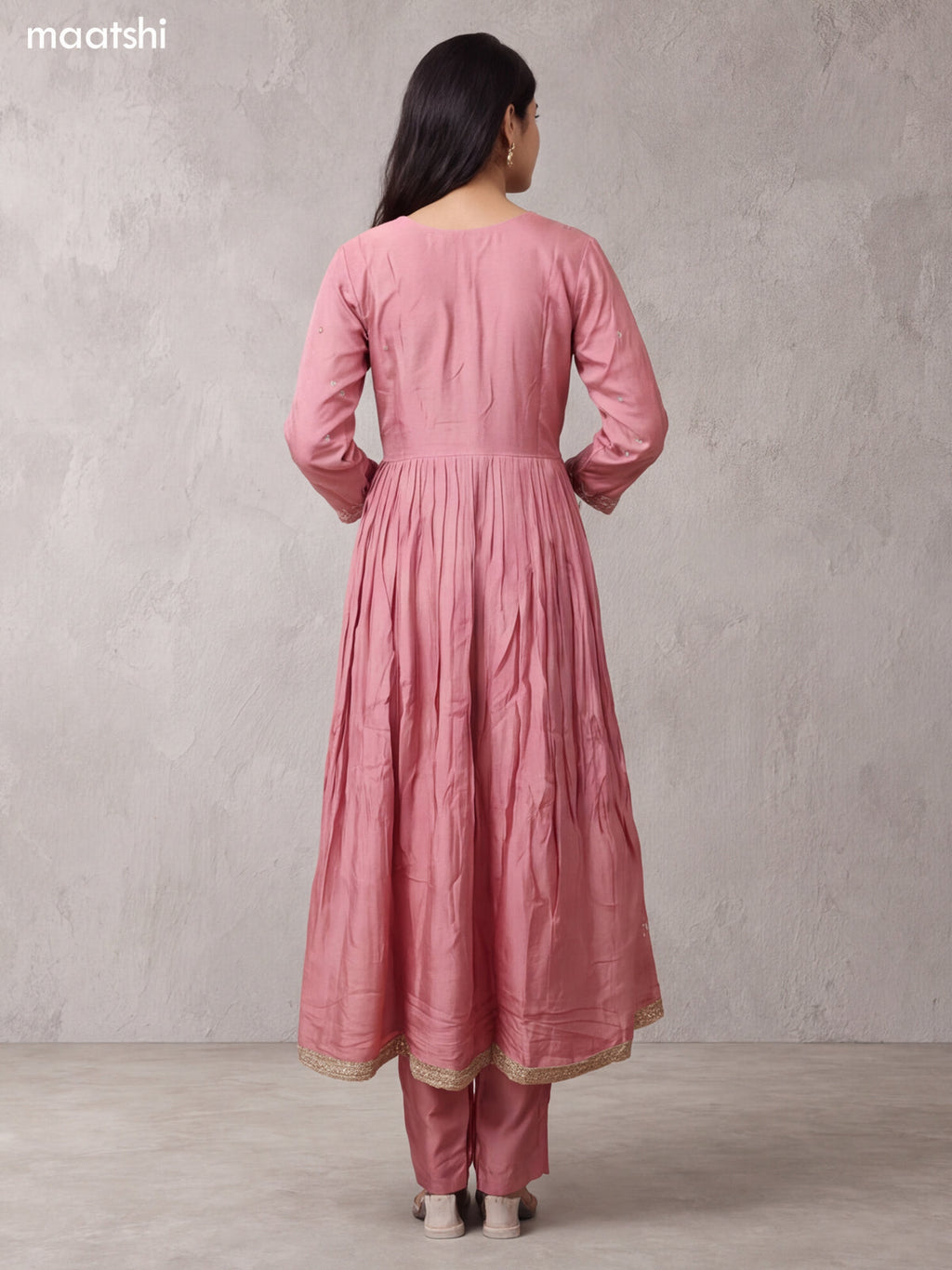 Peach Silk Embroidery Work Anarkali Suit