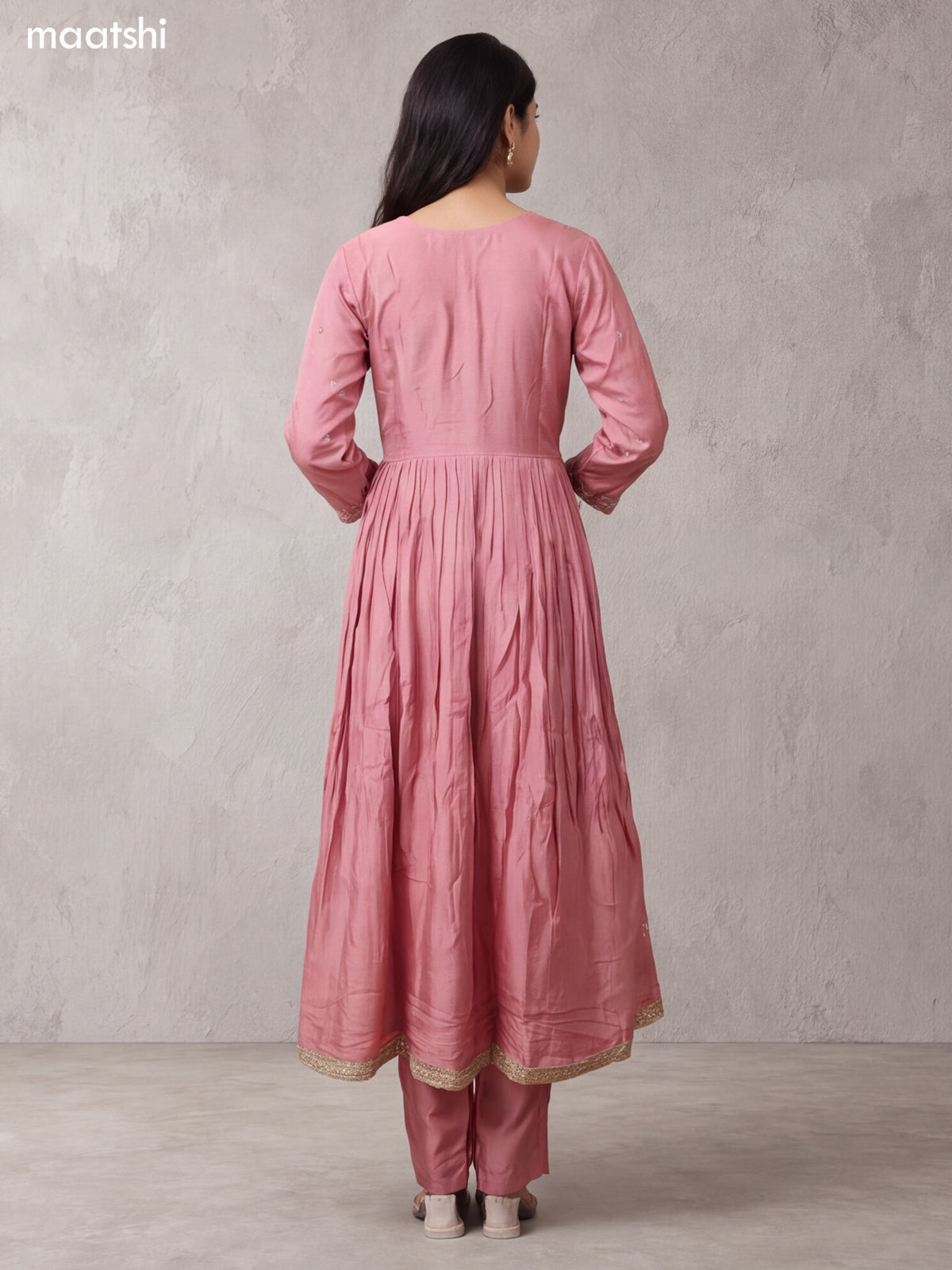 Peach Silk Embroidery Work Anarkali Suit