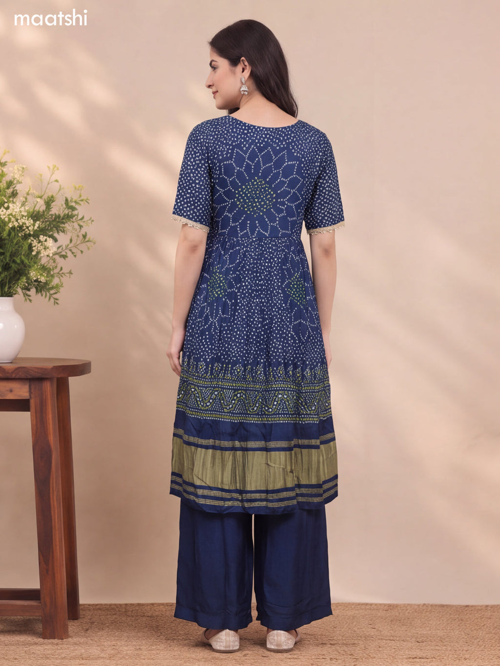 Peacock Blue Silk Bandhani Printed & Embroidery Work Anarkali Suit