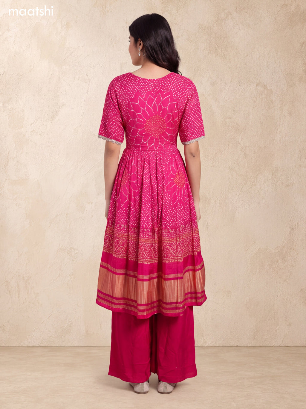 Pink Silk Bandhani Printed & Embroidery Work Anarkali Suit