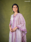 Linen cotton salwar suit cream and purple with butta prints & mirror sequin work v neck pattern and straight cut pant & dupatta