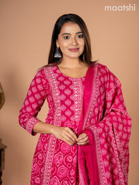 Anarkali salwar suit pink with allover butta prints & sequin beaded work neck pattern and straight cut pant & dupatta