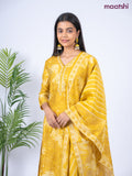 Crepe salwar suit mustard yellow with allover floral prints & embroidery sequin work v neck pattern and straight cut pant & dupatta