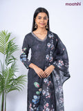 Cotton salwar suit elephant grey with placement prints & embroidery sequin work v neck pattern and straight cut pant & dupatta