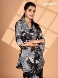 Crepe co-ord set black and grey cream with allover floral prints & collar neck pattern and straight cut pant