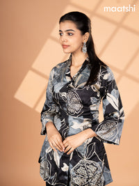 Crepe co-ord set black and grey cream with allover floral prints & collar neck pattern and straight cut pant