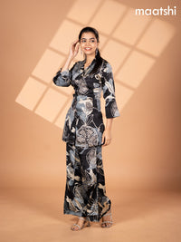 Crepe co-ord set black and grey cream with allover floral prints & collar neck pattern and straight cut pant