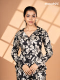 Crepe co-ord set black and cream with allover floral prints & collar neck pattern and straight cut pant