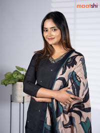 Modal salwar suit black with zardosi work v neck pattern and straight cut pant & printed dupatta