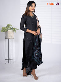 Modal salwar suit black with zardosi work v neck pattern and straight cut pant & printed dupatta