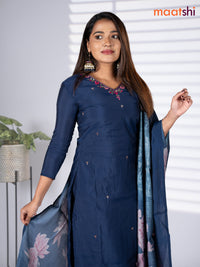 Modal salwar suit navy blue and pink with embroidery beaded work v neck pattern and straight cut pant & printed dupatta