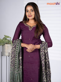 Modal salwar suit deep wine shade and green shade with embroidery beaded work v neck pattern and straight cut pant & printed dupatta