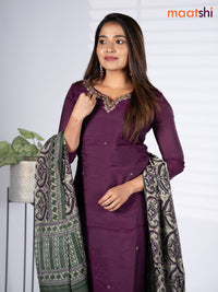 Modal salwar suit deep wine shade and green shade with embroidery beaded work v neck pattern and straight cut pant & printed dupatta