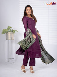 Modal salwar suit deep wine shade and green shade with embroidery beaded work v neck pattern and straight cut pant & printed dupatta