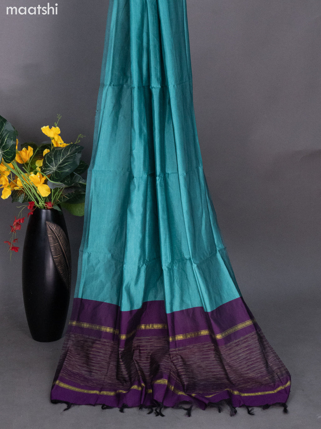 Deep Purple and Teal Blue Ikat Dress Material With Ikat Weaves