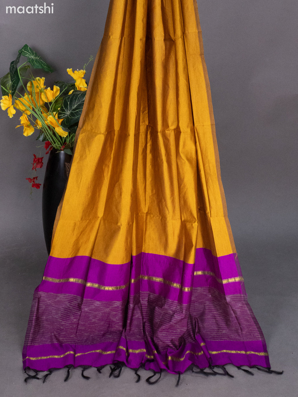 Purple and Mustard Shade Ikat Dress Material With Ikat Weaves