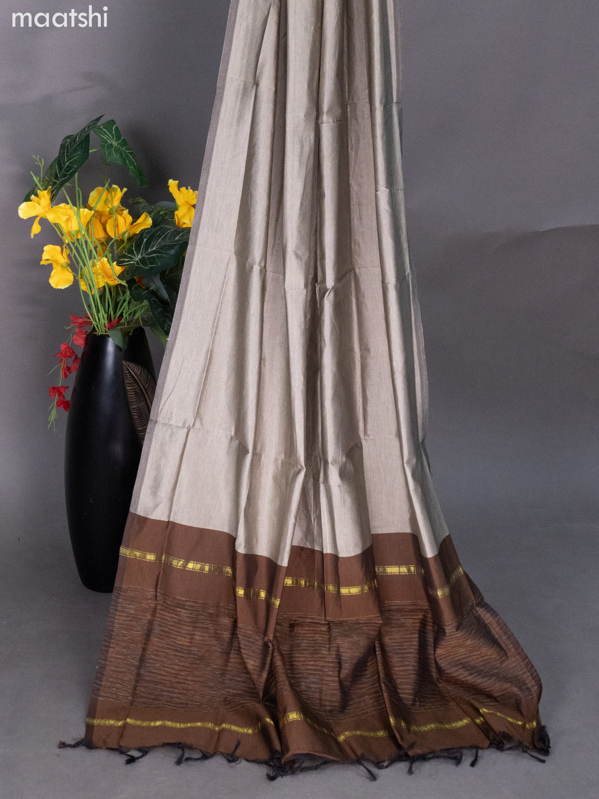 Brown and Grey Ikat Dress Material With Ikat Weaves