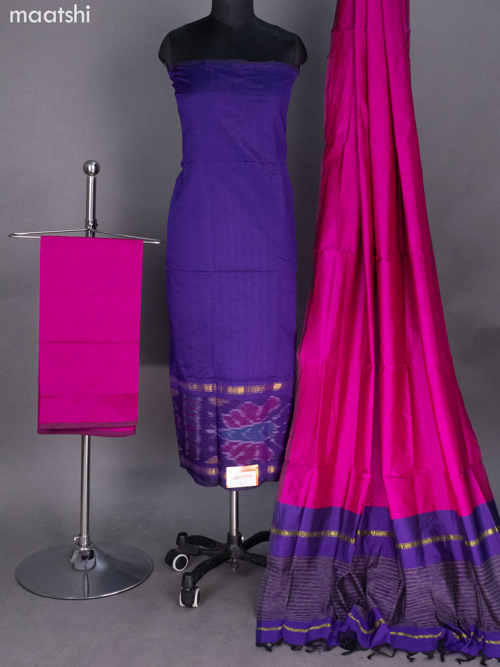 Violet and Pink Ikat Dress Material With Ikat Weaves