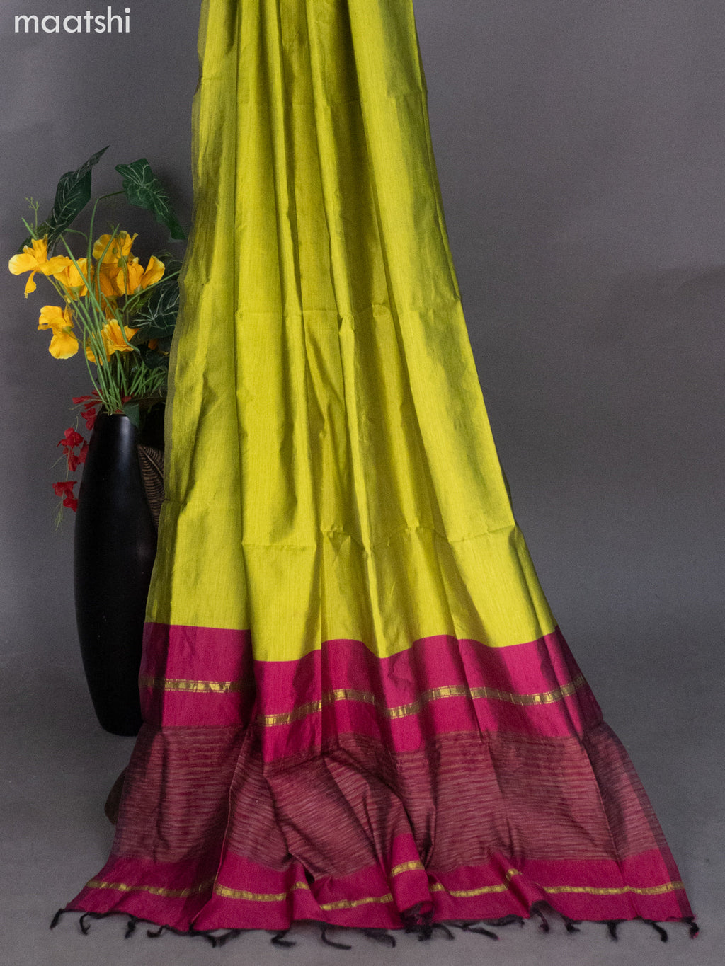 Magenta Pink and Lime Green Ikat Dress Material With Ikat Weaves