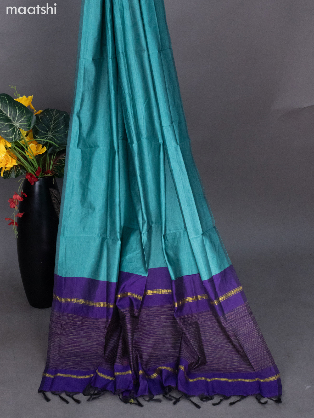 Violet and Teal Blue Ikat Dress Material With Ikat Weaves