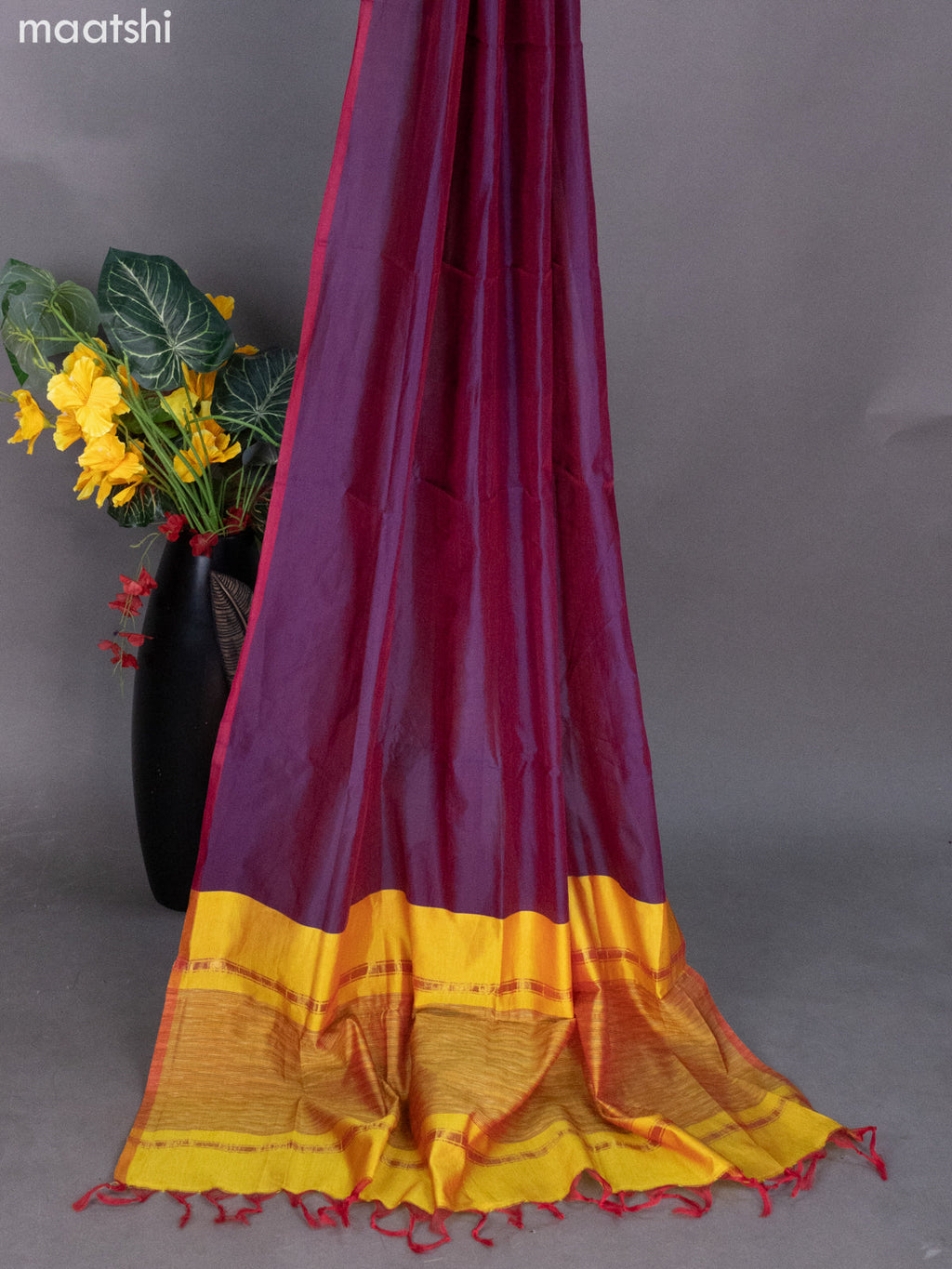 Dual Shade Of Yellow and Dual Shade Of Wine Ikat Dress Material With Ikat Weaves