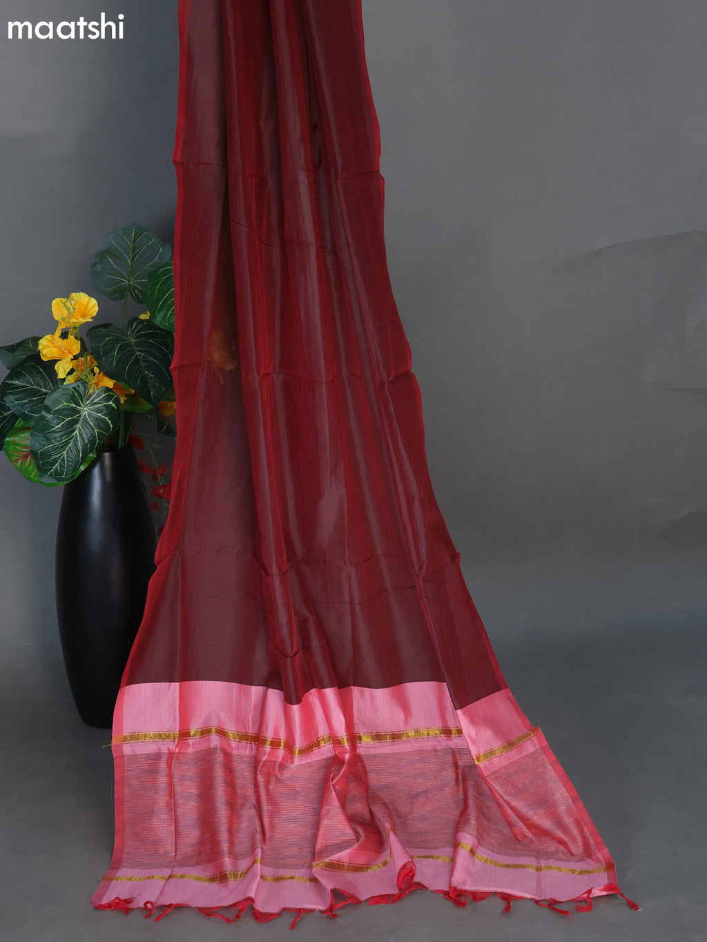 Peach Pink and Deep Maroon Ikat Dress Material With Ikat Weaves