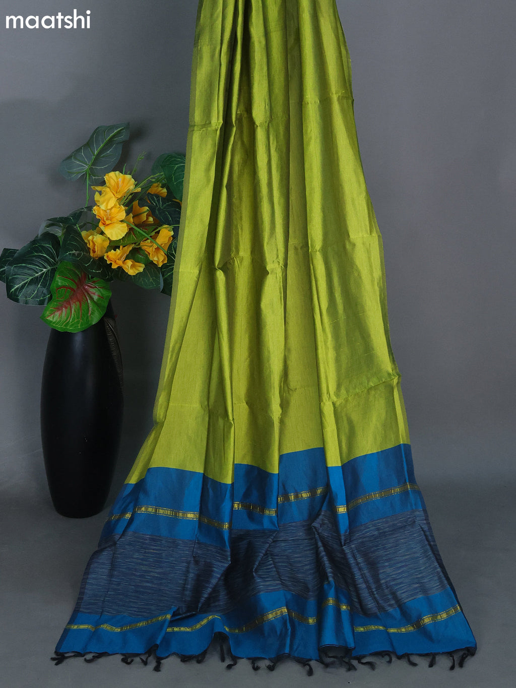 Peacock Blue and Lime Green Ikat Dress Material With Ikat Weaves