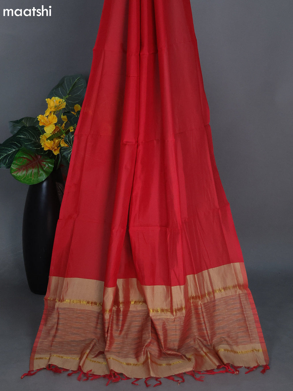 Dual Shade Of Sandal and Red Ikat Dress Material With Ikat Weaves