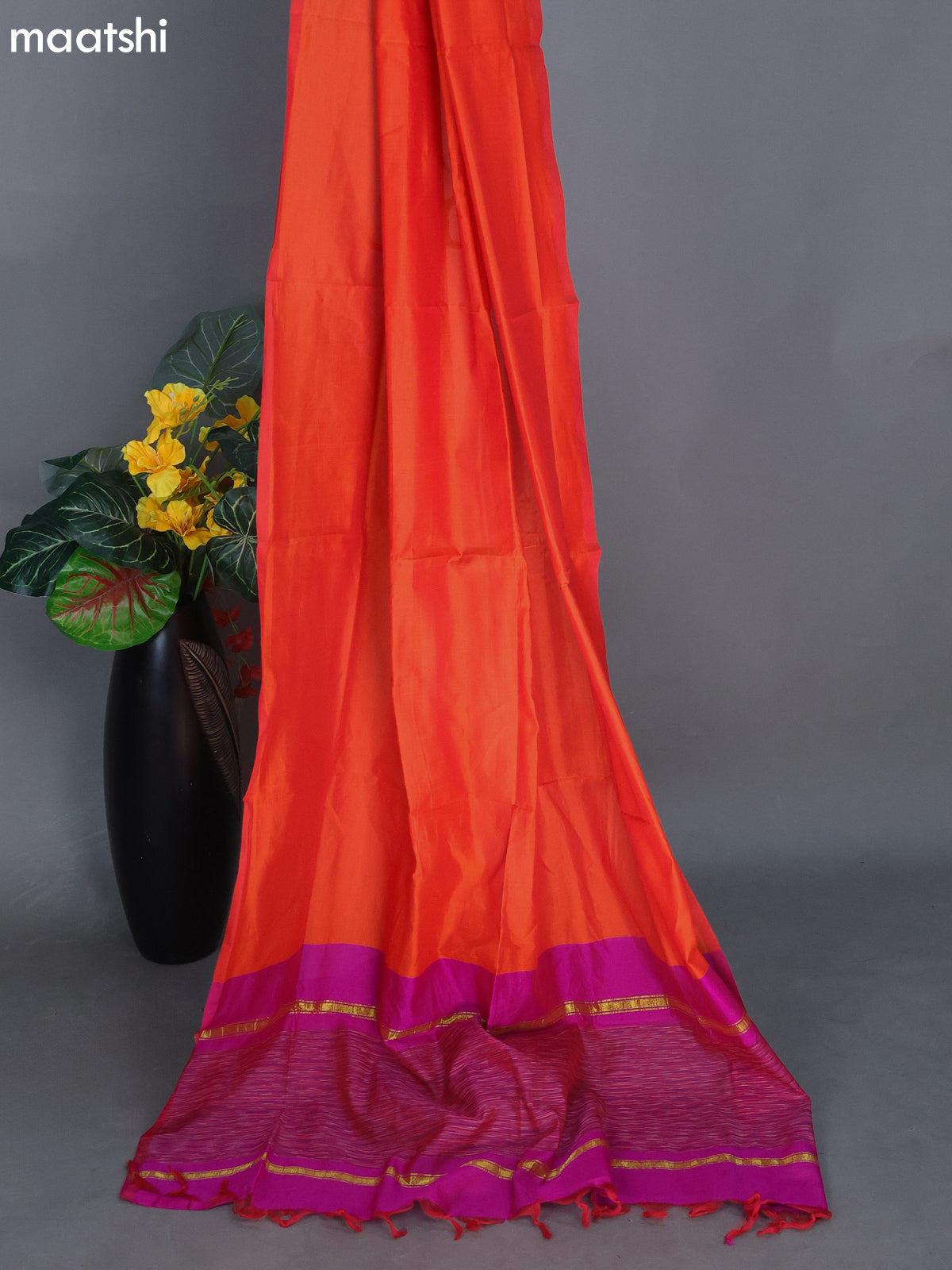 Magenta Pink and Orange Ikat Dress Material With Ikat Weaves