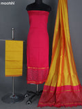 Pink and Lime Yellow Ikat Dress Material With Ikat Weaves